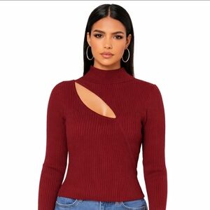 🎉Forever 21 Burgundy Cutout Sweater Sz Med